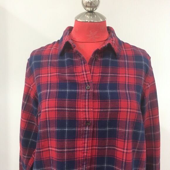 Uniqlo red & navy blue plaid flannel shirt size L - Picture 2 of 6